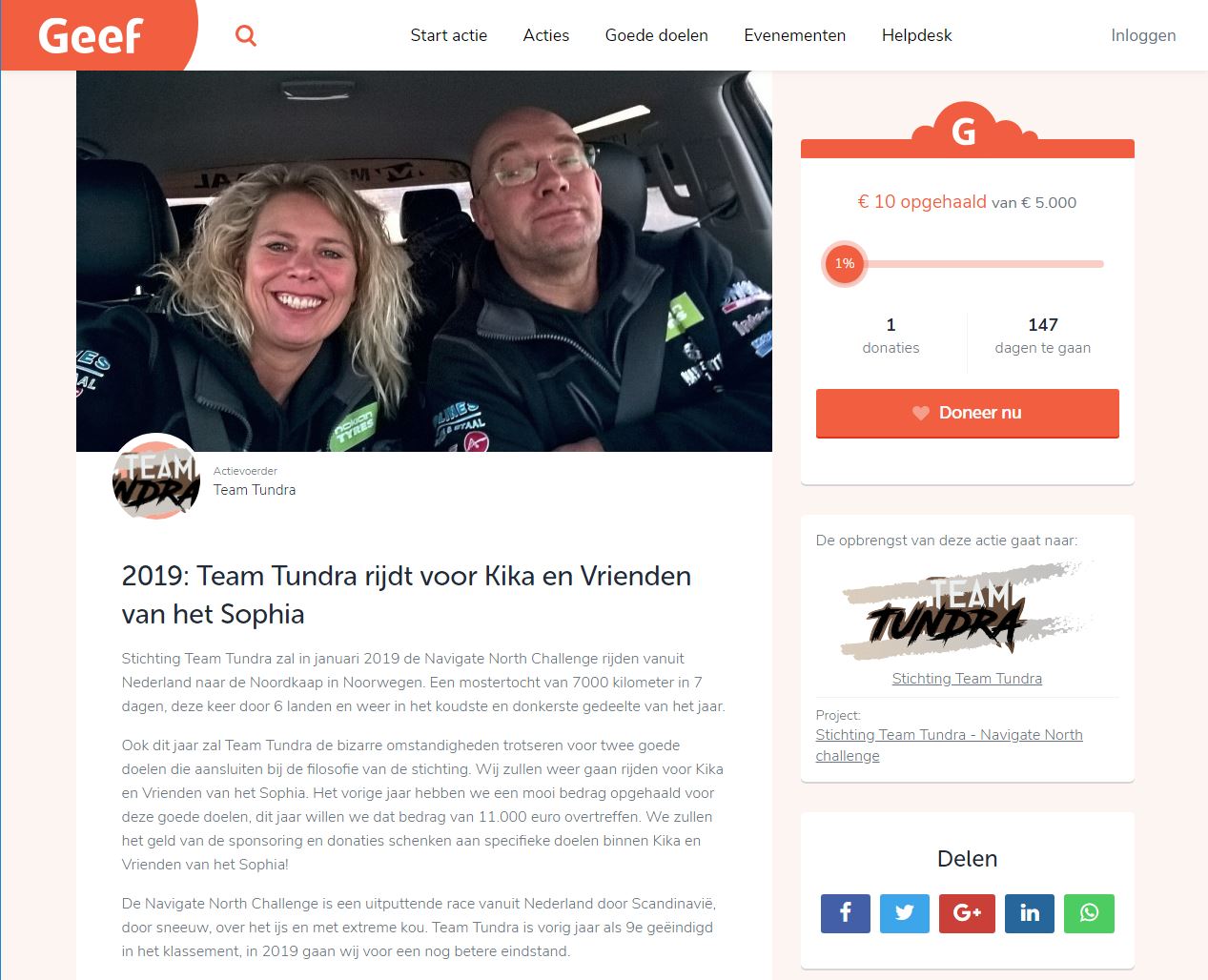 Doneren 2019 | Team Tundra | Website Geef.nl