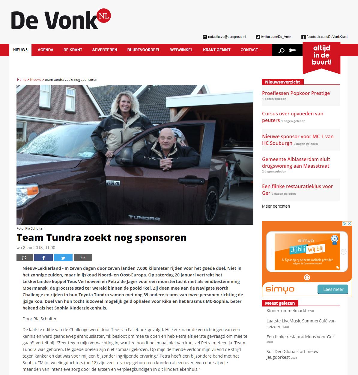 Artikel De Vonk 2018 | Team Tundra zoekt nog sponsoren